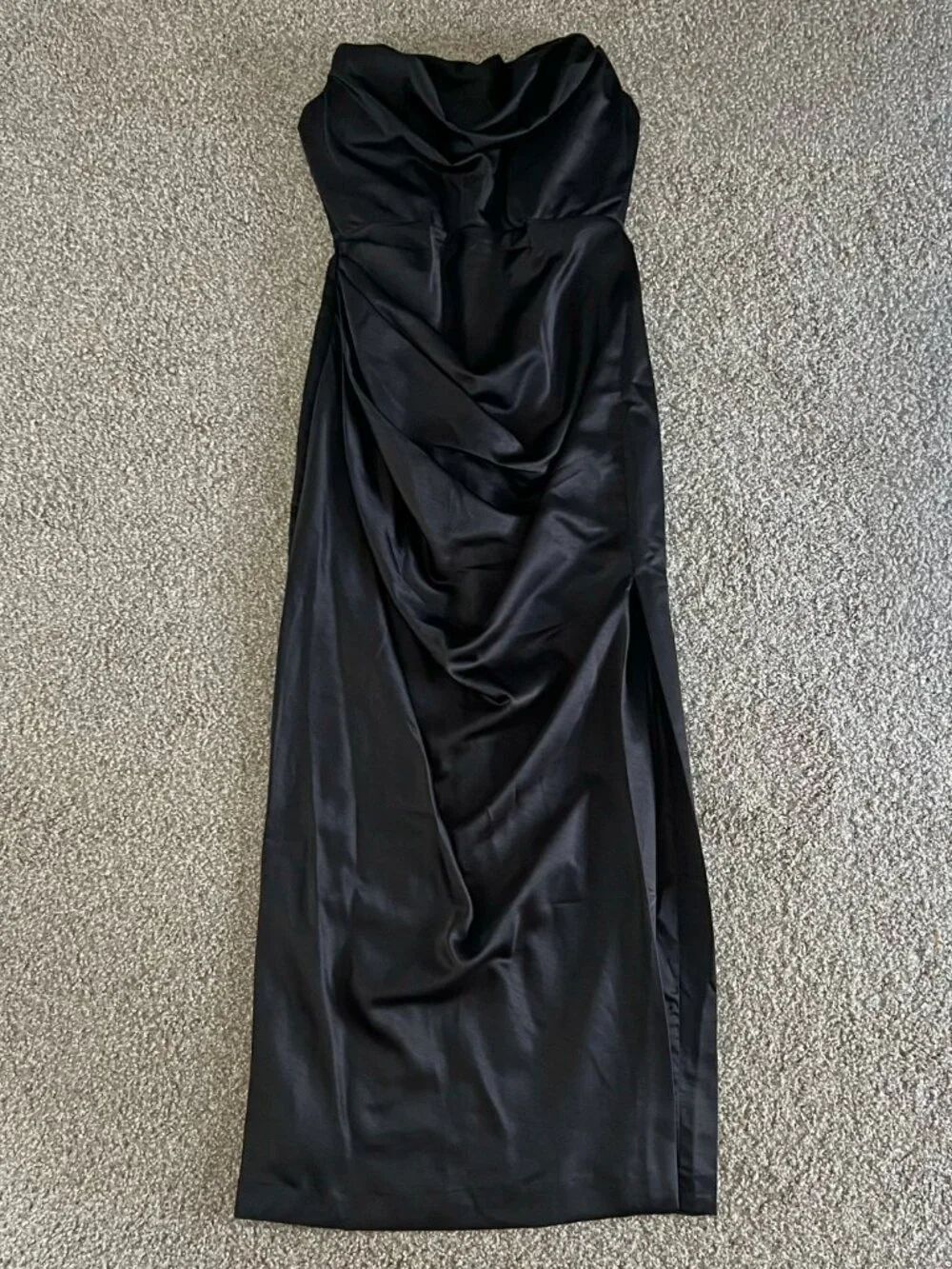 House of CB Adrienne Black Satin Strapless Corset Maxi Dress Formal Sexy Size L - Picture 3 of 10